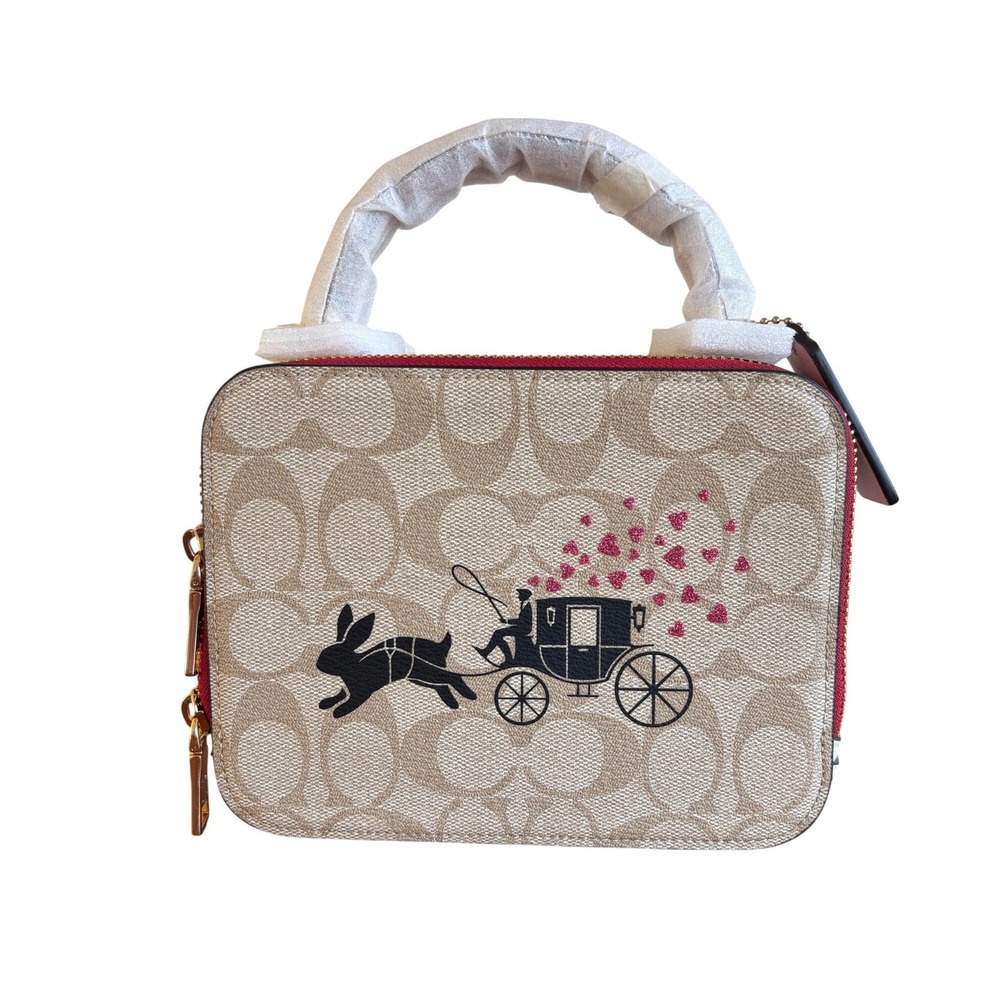 Coach Box Crossbody Signature Canvas Rabbit Carriage CE609 Khaki White